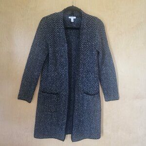 Nine West Open Front Duster Sweater Coat Black Chevron Size Small